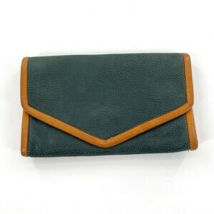 Penelope‎ Trifold Wallet Green Textured Leather Brown Trim